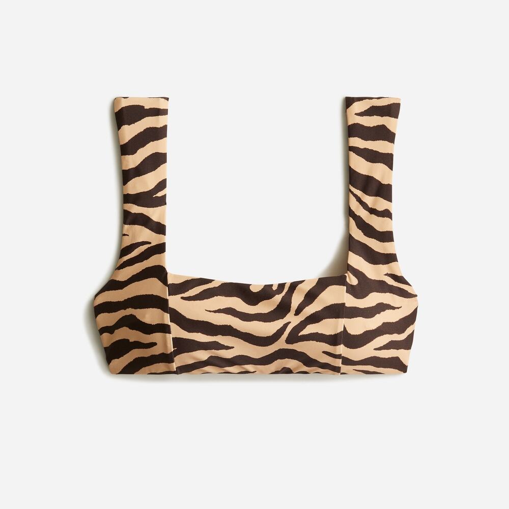 J. Crew Tan Brown / Black Squareneck Bikini Top in Zebra Stripe Size 2X